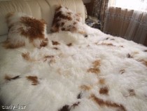  Queen Size Tibetan / Mongolian Lamb Fur Blanket Set Natural Colored Spots