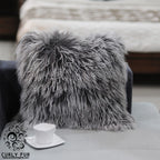 26" x 26" Tibetan Mongolian Lamb Fur Pillow Single Sided — Frosted Grey