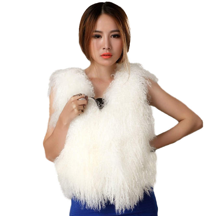 20" Tibetan Mongolian Lamb Fur Vest — Bleached White