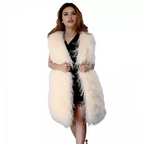 36" Tibetan Mongolian Lamb Fur Vest — Beige