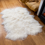 Tibetan Mongolian Lamb Fur 4 pelt Rug — Bleached White