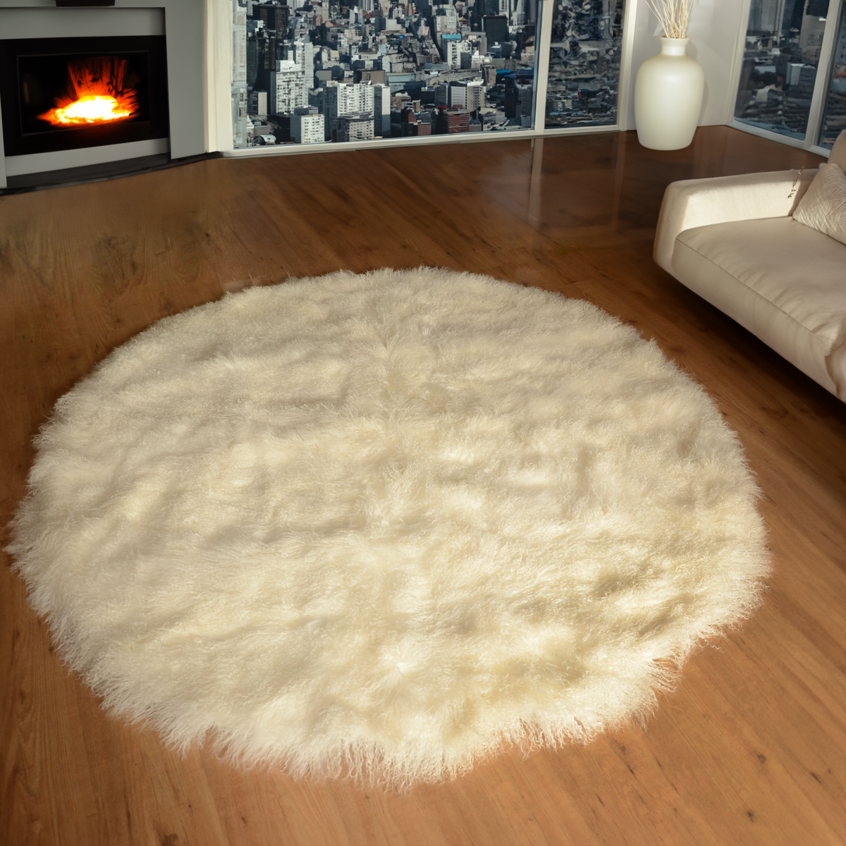 Mongolian Lamb Fur Round Rug