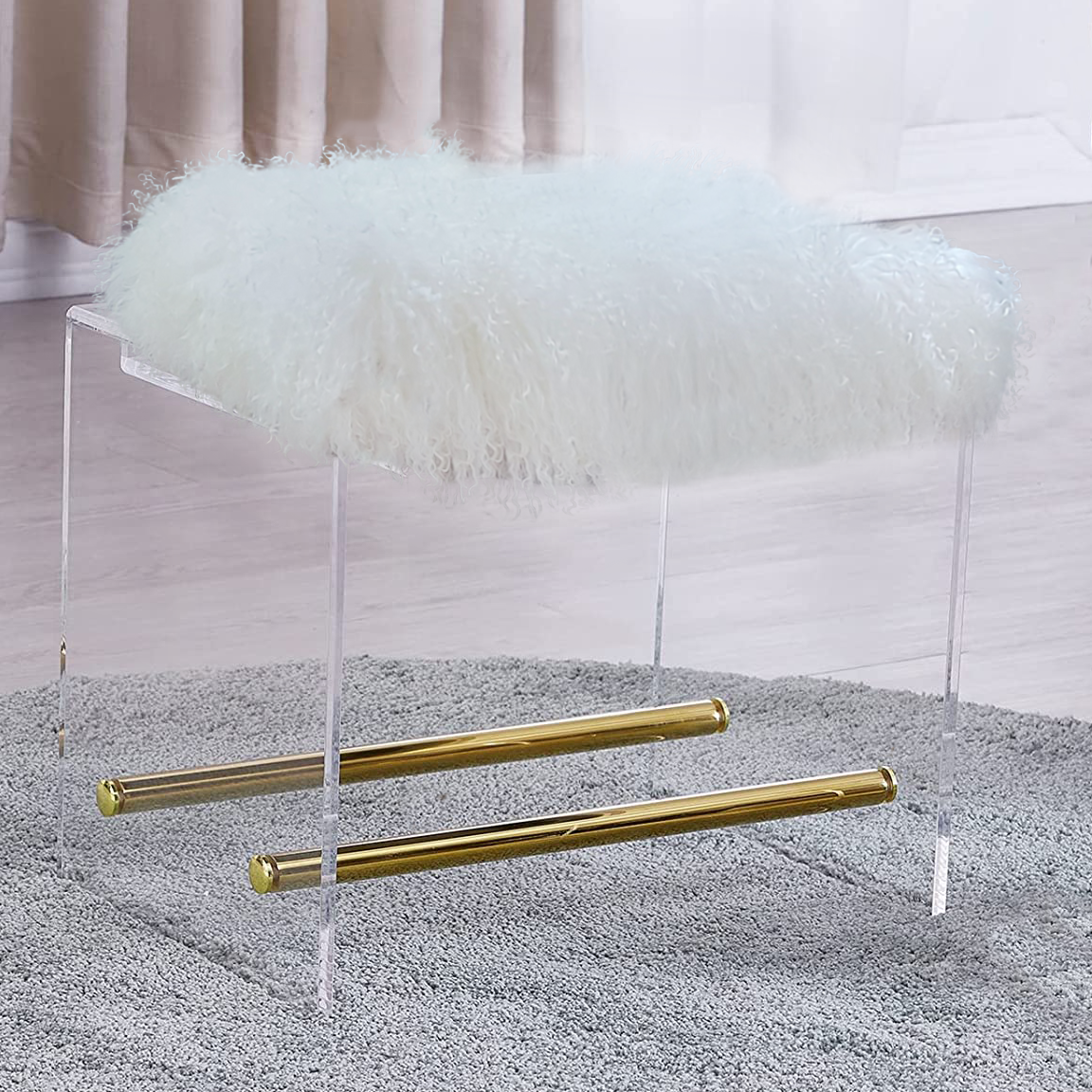 Fur Ottoman With Lucite/Acrylic Base