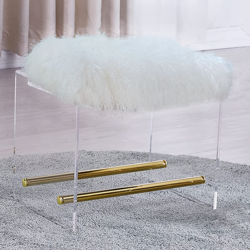 Fur Ottoman With Lucite/Acrylic Base
