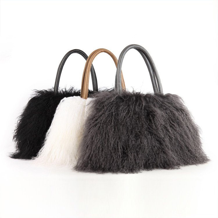 Tibetan Mongolian Lamb Fur Tote — Brown