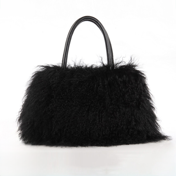 Tibetan Mongolian Lamb Fur Tote — Jet Black