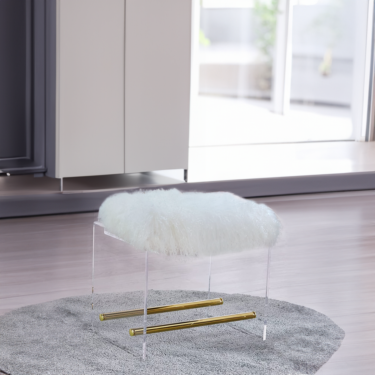Fur Ottoman With Lucite/Acrylic Base