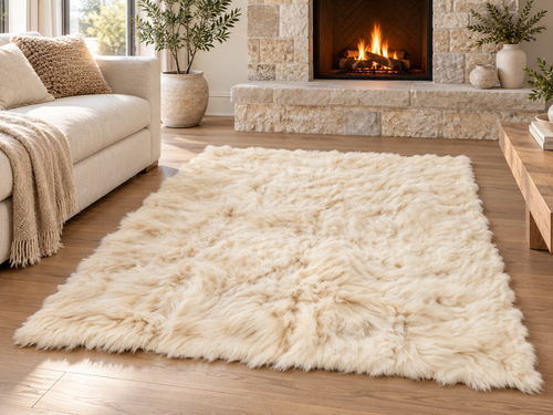 Beige Handcrafted Alpaca Fur Rug - 4' × 6'
