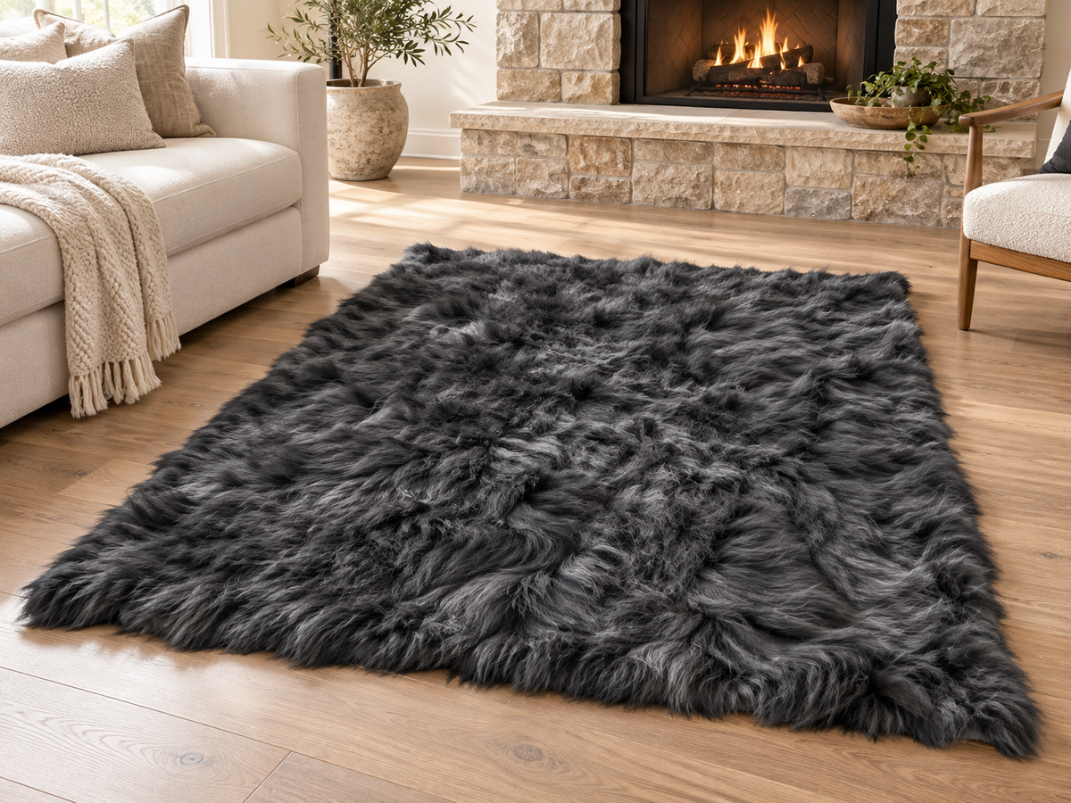 Black Handcrafted Alpaca Fur Rug - 4' × 6'