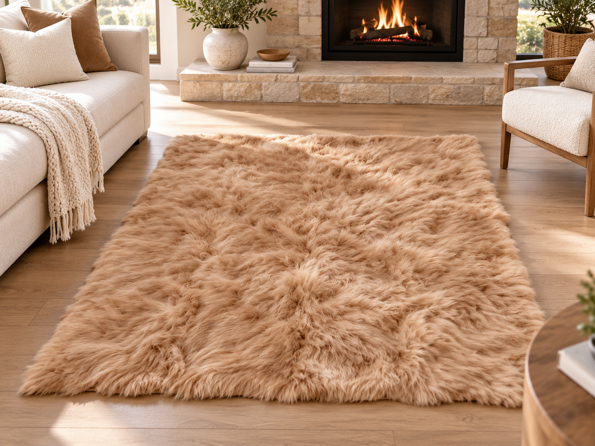 Light brown Handcrafted Alpaca Fur Rug - 4' × 6'