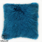 24" x 24" Tibetan Mongolian Lamb Fur Pillow Single Sided — Blue Sapphire