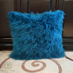20" x 20" Tibetan Mongolian Lamb Fur Pillow Single Sided — Caribbean Blue