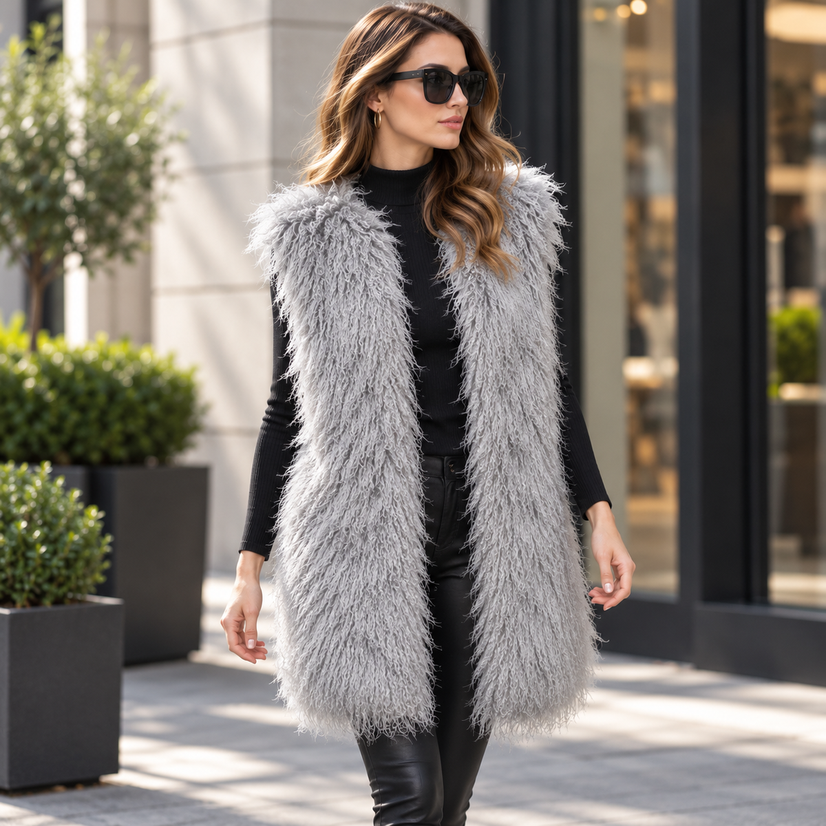 Grey Mongolian/Tibetan Lamb Fur Vest - 31"