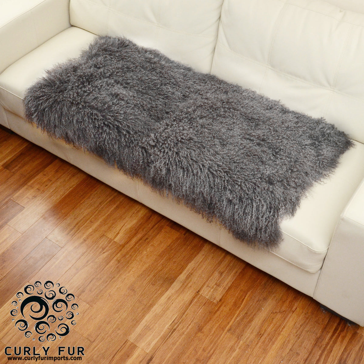 Tibetan Mongolian Lamb Fur Throw 2' x 4' — Grey