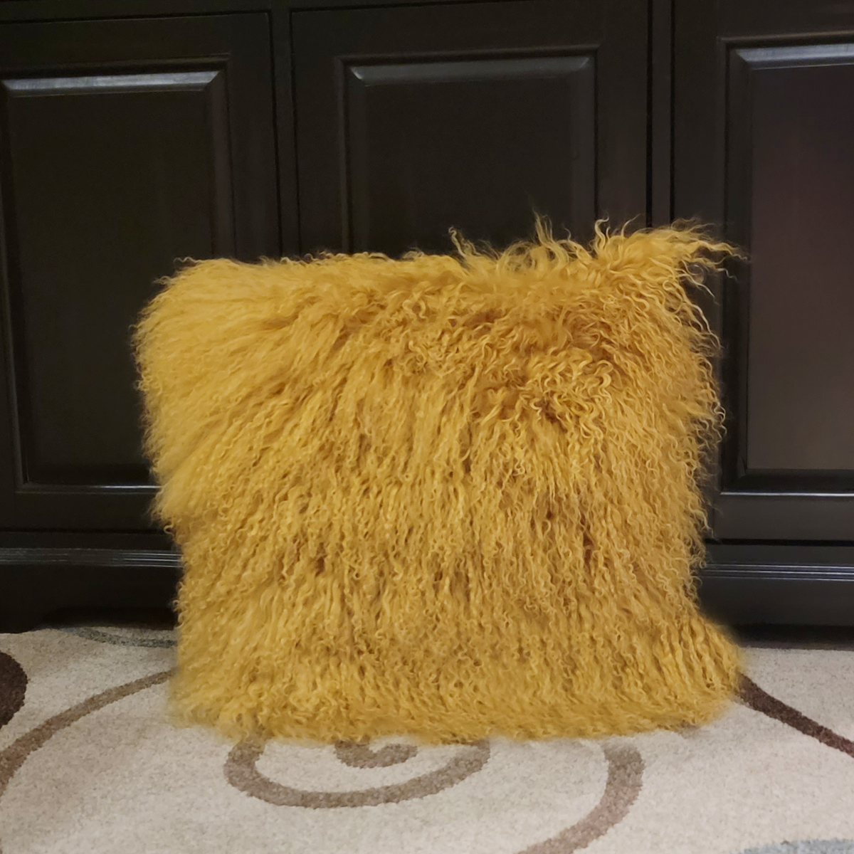 24" x 24" Tibetan Mongolian Lamb Fur Pillow Single Sided — Gold