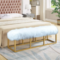 Mongolian Lamb White Fur Bench Gold Metal Frame Base 48"
