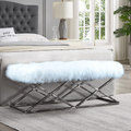 Tibetan Mongolian Fur Bench, Hand-Painted Metal X-Base