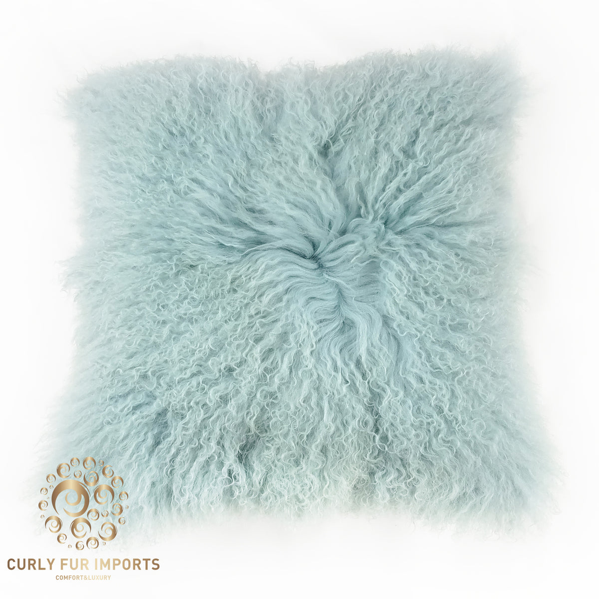 20" x 20" Tibetan Mongolian Lamb Fur Pillow Single Sided — Light Aqua