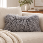 Mongolian/Tibetan Lamb Fur Pillow – 9″ × 17″ – Double-Sided