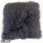 20" x 20" Tibetan Mongolian Lamb Fur Pillow Single Sided — Minimal Gray