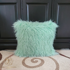 20" x 20" Tibetan Mongolian Lamb Fur Pillow Double Sided — Mint