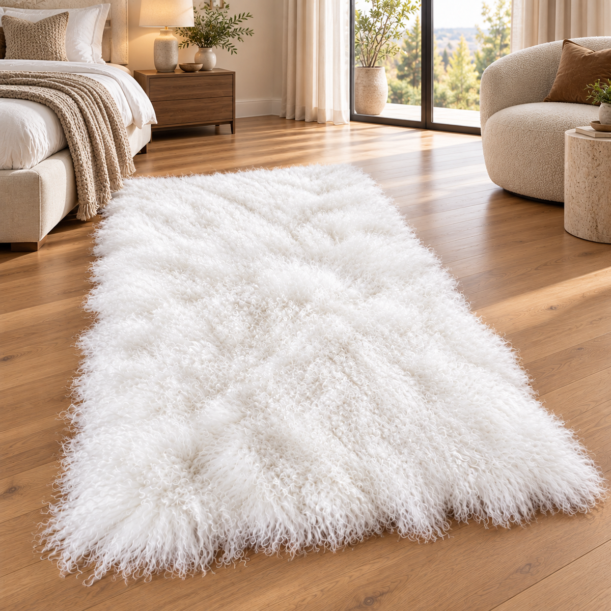 Mongolian/Tibetan Lamb Fur Rug – 5′ × 8′