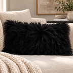 Mongolian/Tibetan Lamb Fur Lumbar Pillow – 12″ × 24″ – Single-Sided