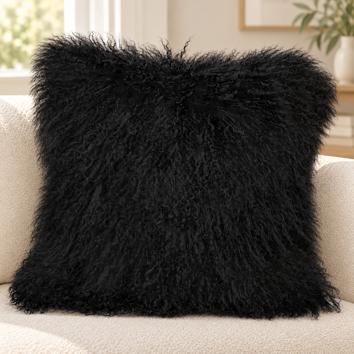 Mongolian/Tibetan Lamb Fur Pillow – 24″ × 24″ – Double-Sided