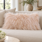 Mongolian/Tibetan Lamb Fur Lumbar Pillow – 12″ × 24″ – Single-Sided