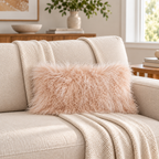 Mongolian/Tibetan Lamb Fur Lumbar Pillow – 9″ × 17″ – Single-Sided