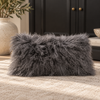 Mongolian/Tibetan Lamb Fur Pillow – 12″ × 24″ – Double-Sided
