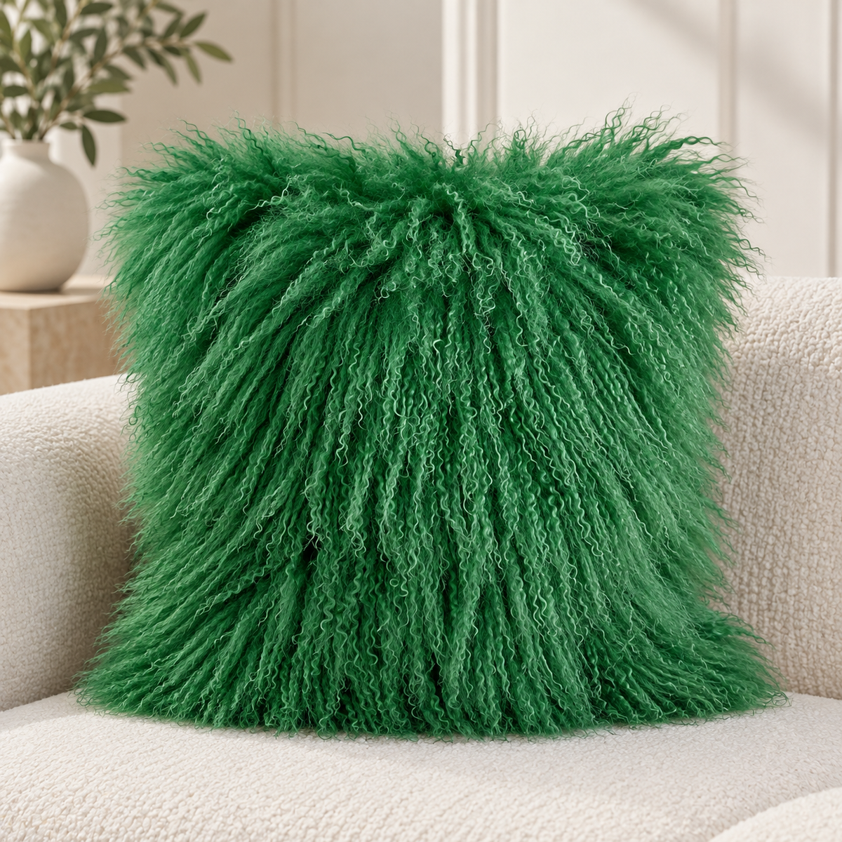 Mongolian/Tibetan Lamb Fur Pillow – 24″ × 24″ – Double-Sided