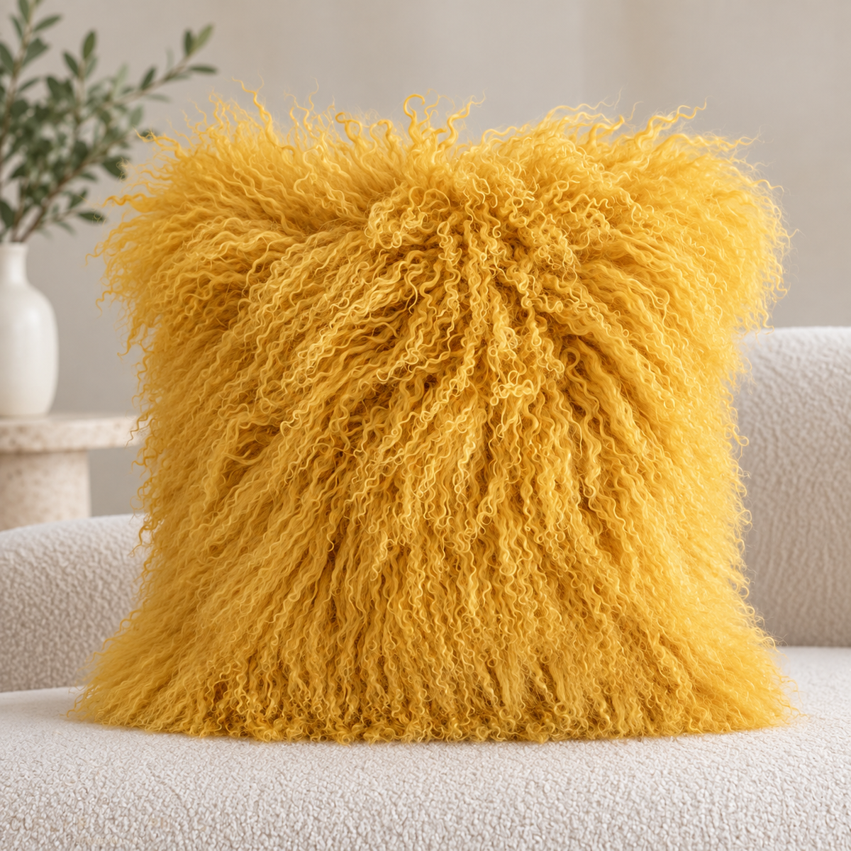 Mongolian/Tibetan Lamb Fur Pillow – 18″ × 18″ – Single-Sided