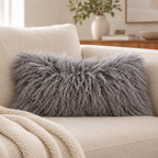 Mongolian/Tibetan Lamb Fur Lumbar Pillow – 12″ × 20″ – Single-Sided