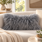 Mongolian/Tibetan Lamb Fur Pillow – 12″ × 24″ – Double-Sided