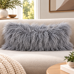 Mongolian/Tibetan Lamb Fur Lumbar Pillow – 14″ × 36″ – Single-Sided