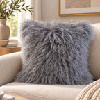 Mongolian/Tibetan Lamb Fur Pillow – 22″ × 22″ – Double-Sided