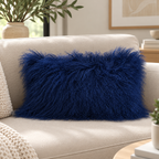 Mongolian/Tibetan Lamb Fur Lumbar Pillow – 12″ × 20″ – Single-Sided