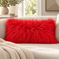 Mongolian/Tibetan Lamb Fur Lumbar Pillow – 12″ × 24″ – Single-Sided