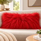 Mongolian/Tibetan Lamb Fur Lumbar Pillow – 14″ × 36″ – Single-Sided