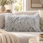 Mongolian/Tibetan Lamb Fur Pillow – 12″ × 24″ – Double-Sided