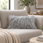 Mongolian/Tibetan Lamb Fur Pillow – 9″ × 17″ – Double-Sided