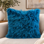 Mongolian/Tibetan Lamb Fur Pillow – 18″ × 18″ – Single-Sided