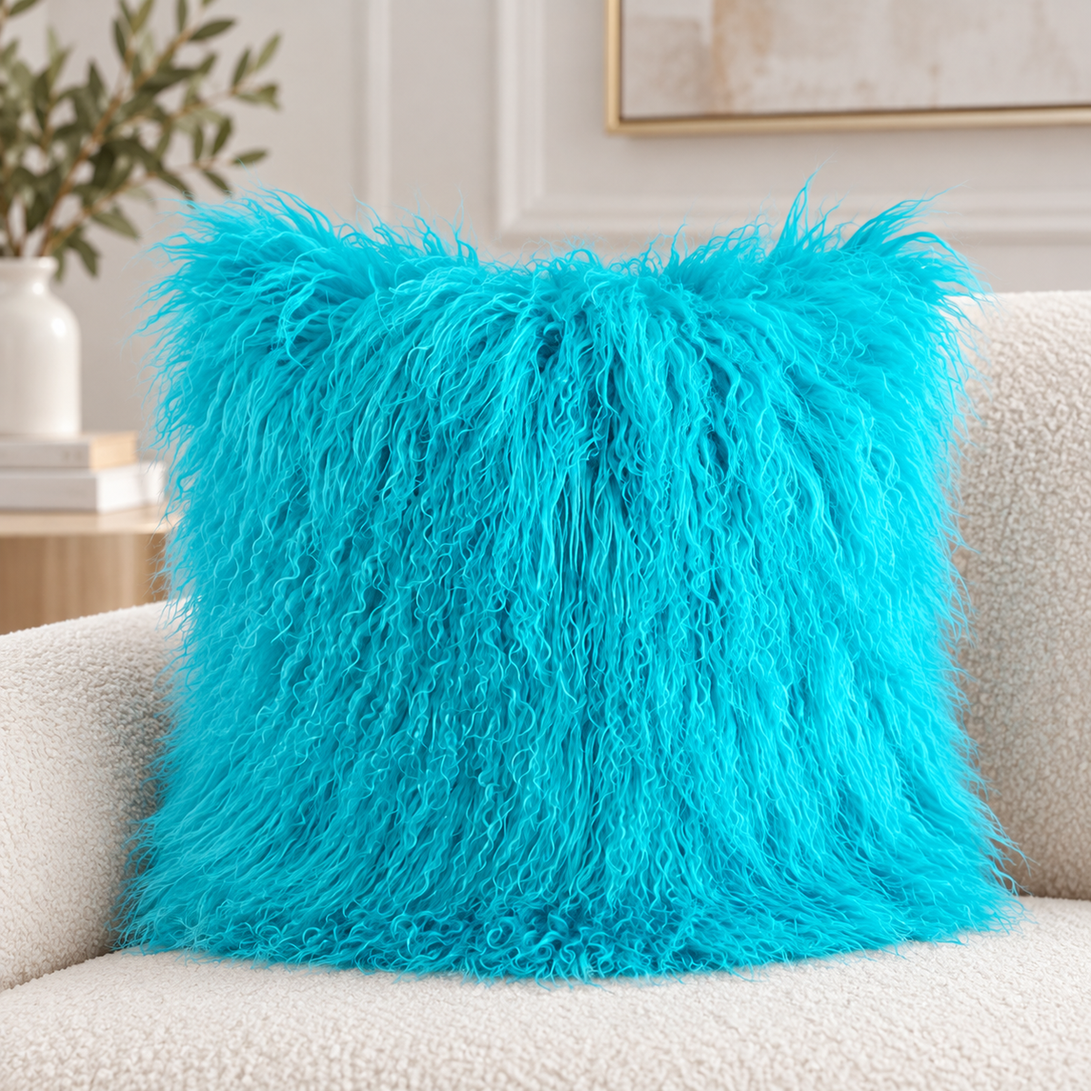 Mongolian/Tibetan Lamb Fur Pillow – 18″ × 18″ – Single-Sided