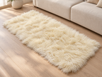 Beige Mongolian/Tibetan Lamb Fur Rug - 2' × 4'