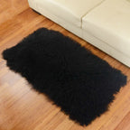Black Mongolian/Tibetan Lamb Fur Rug - 2' × 4'