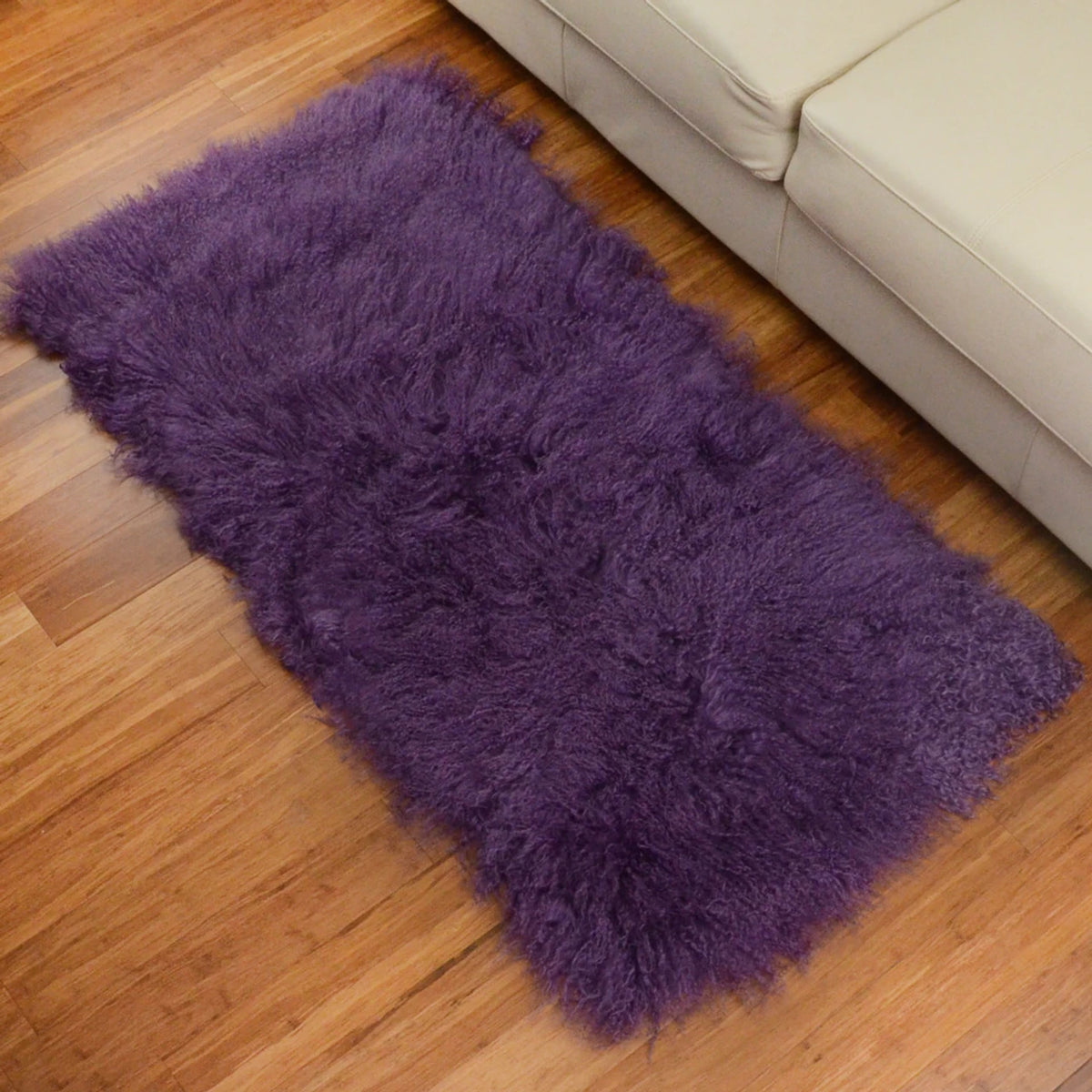 Purple Mongolian/Tibetan Lamb Fur Rug - 2' × 4'