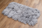 Silver Mongolian/Tibetan Lamb Fur Rug - 2' × 4'