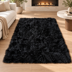 Black Mongolian/Tibetan Lamb Fur Rug - 4' × 6'