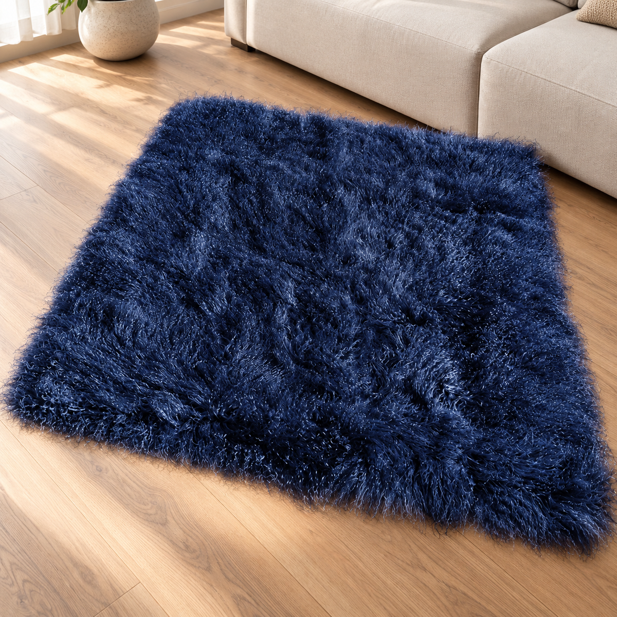 Navy Mongolian/Tibetan Lamb Fur Rug - 4' × 6'